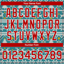 Laden Sie das Bild in den Galerie-Viewer, Custom Teal Red-White Christmas 3D Bomber Full-Snap Varsity Letterman Jacket