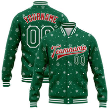 Laden Sie das Bild in den Galerie-Viewer, Custom Kelly Green Red-White Christmas 3D Bomber Full-Snap Varsity Letterman Jacket