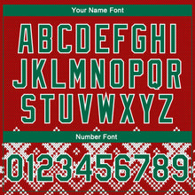 Загрузить изображение в средство просмотра галереи, Custom Red Kelly Green-White Christmas Snowflakes 3D Bomber Full-Snap Varsity Letterman Jacket