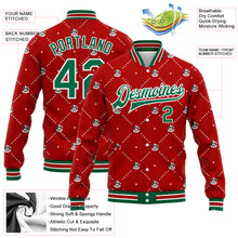 Charger l'image dans la galerie, Custom Red Kelly Green-White Christmas Dog Wearing Santa Claus Costume 3D Bomber Full-Snap Varsity Letterman Jacket