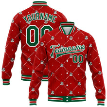 Load image into Gallery viewer, Custom Red Kelly Green-White Christmas Dog Wearing Santa Claus Costume 3D Bomber Full-Snap Varsity Letterman Jacket
