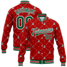 Charger l'image dans la galerie, Custom Red Kelly Green-White Christmas Dog Wearing Santa Claus Costume 3D Bomber Full-Snap Varsity Letterman Jacket