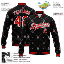 Load image into Gallery viewer, Custom Black Red-White Christmas Dog Wearing Santa Claus Costume 3D Bomber Full-Snap Varsity Letterman Jacket