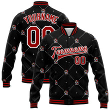 Load image into Gallery viewer, Custom Black Red-White Christmas Dog Wearing Santa Claus Costume 3D Bomber Full-Snap Varsity Letterman Jacket