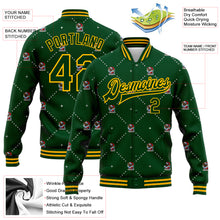 Load image into Gallery viewer, Custom Green Gold Christmas Dog Wearing Santa Claus Costume 3D Bomber Full-Snap Varsity Letterman Jacket