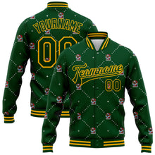 Load image into Gallery viewer, Custom Green Gold Christmas Dog Wearing Santa Claus Costume 3D Bomber Full-Snap Varsity Letterman Jacket