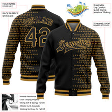 Charger l'image dans la galerie, Custom Black Old Gold Halftone 3D Pattern Design Bomber Full-Snap Varsity Letterman Jacket