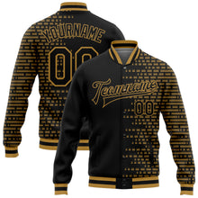Charger l'image dans la galerie, Custom Black Old Gold Halftone 3D Pattern Design Bomber Full-Snap Varsity Letterman Jacket