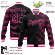 Charger l'image dans la galerie, Custom Black Pink-White Halftone 3D Pattern Design Bomber Full-Snap Varsity Letterman Jacket