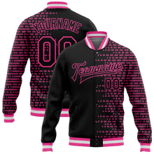 Charger l'image dans la galerie, Custom Black Pink-White Halftone 3D Pattern Design Bomber Full-Snap Varsity Letterman Jacket