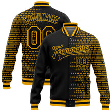 Charger l'image dans la galerie, Custom Black Gold Halftone 3D Pattern Design Bomber Full-Snap Varsity Letterman Jacket