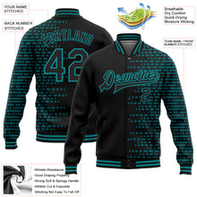 Charger l'image dans la galerie, Custom Black Teal Halftone 3D Pattern Design Bomber Full-Snap Varsity Letterman Jacket