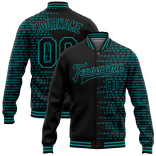 Charger l'image dans la galerie, Custom Black Teal Halftone 3D Pattern Design Bomber Full-Snap Varsity Letterman Jacket