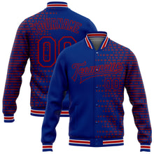 Load image into Gallery viewer, Custom Royal Red-White Halftone 3D Pattern Design Bomber Full-Snap Varsity Letterman Jacket