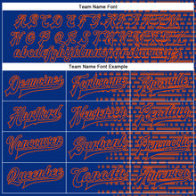 Load image into Gallery viewer, Custom Royal Orange Halftone 3D Pattern Design Bomber Full-Snap Varsity Letterman Jacket
