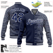 Charger l'image dans la galerie, Custom Navy White Halftone 3D Pattern Design Bomber Full-Snap Varsity Letterman Jacket