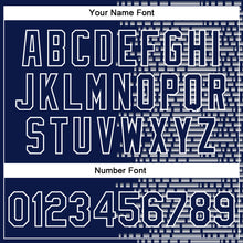 Charger l'image dans la galerie, Custom Navy White Halftone 3D Pattern Design Bomber Full-Snap Varsity Letterman Jacket