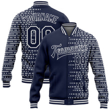 Charger l'image dans la galerie, Custom Navy White Halftone 3D Pattern Design Bomber Full-Snap Varsity Letterman Jacket