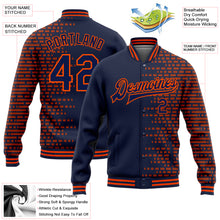 Laden Sie das Bild in den Galerie-Viewer, Custom Navy Orange Halftone 3D Pattern Design Bomber Full-Snap Varsity Letterman Jacket