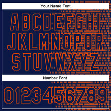 Laden Sie das Bild in den Galerie-Viewer, Custom Navy Orange Halftone 3D Pattern Design Bomber Full-Snap Varsity Letterman Jacket