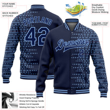 Laden Sie das Bild in den Galerie-Viewer, Custom Navy Light Blue Halftone 3D Pattern Design Bomber Full-Snap Varsity Letterman Jacket