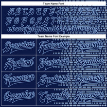 Laden Sie das Bild in den Galerie-Viewer, Custom Navy Light Blue Halftone 3D Pattern Design Bomber Full-Snap Varsity Letterman Jacket