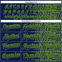 Load image into Gallery viewer, Custom Navy Neon Green Halftone 3D Pattern Design Bomber Full-Snap Varsity Letterman Jacket