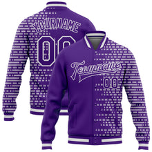 Laden Sie das Bild in den Galerie-Viewer, Custom Purple White Halftone 3D Pattern Design Bomber Full-Snap Varsity Letterman Jacket