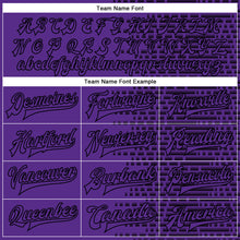 Laden Sie das Bild in den Galerie-Viewer, Custom Purple Black-White Halftone 3D Pattern Design Bomber Full-Snap Varsity Letterman Jacket
