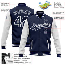 Charger l'image dans la galerie, Custom Navy White Bomber Full-Snap Varsity Letterman Two Tone Jacket