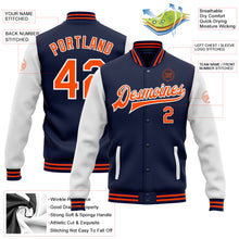Загрузить изображение в средство просмотра галереи, Custom Navy Orange-White Bomber Full-Snap Varsity Letterman Two Tone Jacket