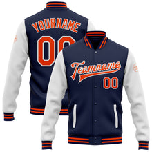 Загрузить изображение в средство просмотра галереи, Custom Navy Orange-White Bomber Full-Snap Varsity Letterman Two Tone Jacket
