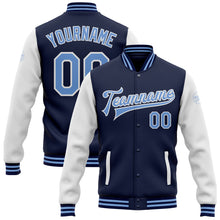 Загрузить изображение в средство просмотра галереи, Custom Navy Light Blue-White Bomber Full-Snap Varsity Letterman Two Tone Jacket