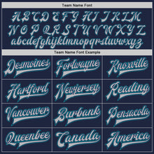 Load image into Gallery viewer, Custom Navy Gray White-Teal Bomber Full-Snap Varsity Letterman Two Tone Jacket