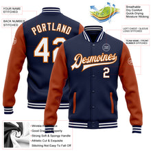 Загрузить изображение в средство просмотра галереи, Custom Navy White-Texas Orange Bomber Full-Snap Varsity Letterman Two Tone Jacket