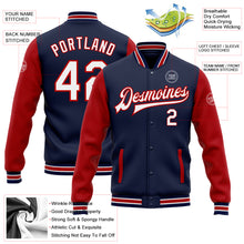 Загрузить изображение в средство просмотра галереи, Custom Navy White-Red Bomber Full-Snap Varsity Letterman Two Tone Jacket
