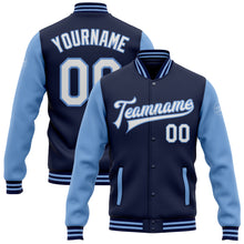 Загрузить изображение в средство просмотра галереи, Custom Navy White-Light Blue Bomber Full-Snap Varsity Letterman Two Tone Jacket