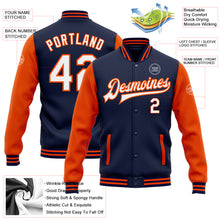 Загрузить изображение в средство просмотра галереи, Custom Navy White-Orange Bomber Full-Snap Varsity Letterman Two Tone Jacket