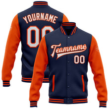 Загрузить изображение в средство просмотра галереи, Custom Navy White-Orange Bomber Full-Snap Varsity Letterman Two Tone Jacket