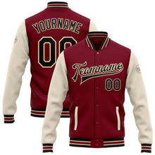 Загрузить изображение в средство просмотра галереи, Custom Crimson Black Cream-City Cream Bomber Full-Snap Varsity Letterman Two Tone Jacket