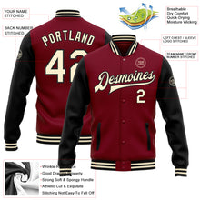 Charger l'image dans la galerie, Custom Crimson Cream-Black Bomber Full-Snap Varsity Letterman Two Tone Jacket