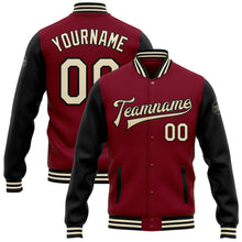 Charger l'image dans la galerie, Custom Crimson Cream-Black Bomber Full-Snap Varsity Letterman Two Tone Jacket