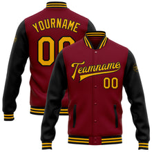 Загрузить изображение в средство просмотра галереи, Custom Crimson Gold-Black Bomber Full-Snap Varsity Letterman Two Tone Jacket