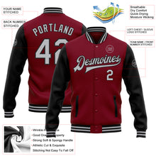 Загрузить изображение в средство просмотра галереи, Custom Crimson Gray-Black Bomber Full-Snap Varsity Letterman Two Tone Jacket
