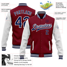Загрузить изображение в средство просмотра галереи, Custom Crimson Navy-White Bomber Full-Snap Varsity Letterman Two Tone Jacket