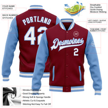 Загрузить изображение в средство просмотра галереи, Custom Crimson White-Light Blue Bomber Full-Snap Varsity Letterman Two Tone Jacket