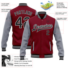 Загрузить изображение в средство просмотра галереи, Custom Crimson Black-Gray Bomber Full-Snap Varsity Letterman Two Tone Jacket