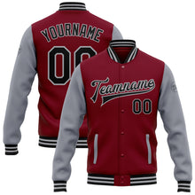 Загрузить изображение в средство просмотра галереи, Custom Crimson Black-Gray Bomber Full-Snap Varsity Letterman Two Tone Jacket