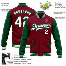 Загрузить изображение в средство просмотра галереи, Custom Crimson White-Kelly Green Bomber Full-Snap Varsity Letterman Two Tone Jacket