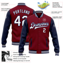 Загрузить изображение в средство просмотра галереи, Custom Crimson White-Navy Bomber Full-Snap Varsity Letterman Two Tone Jacket